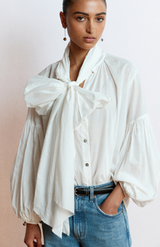 Mahsa Cotton Voile Cream Bow Blouse