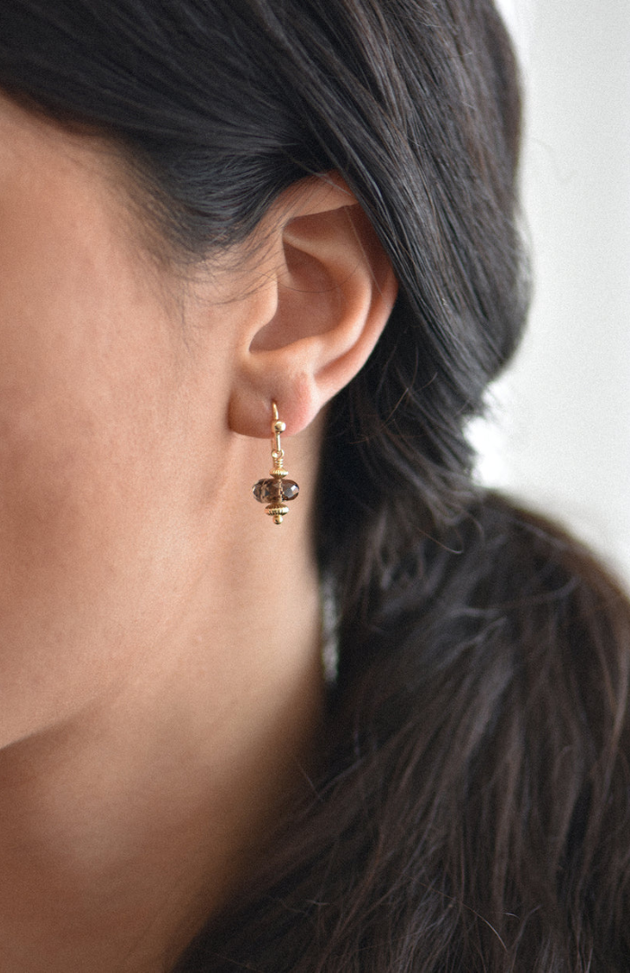 Charlotte Penman Gold Smokey Quartz Amira Earrings