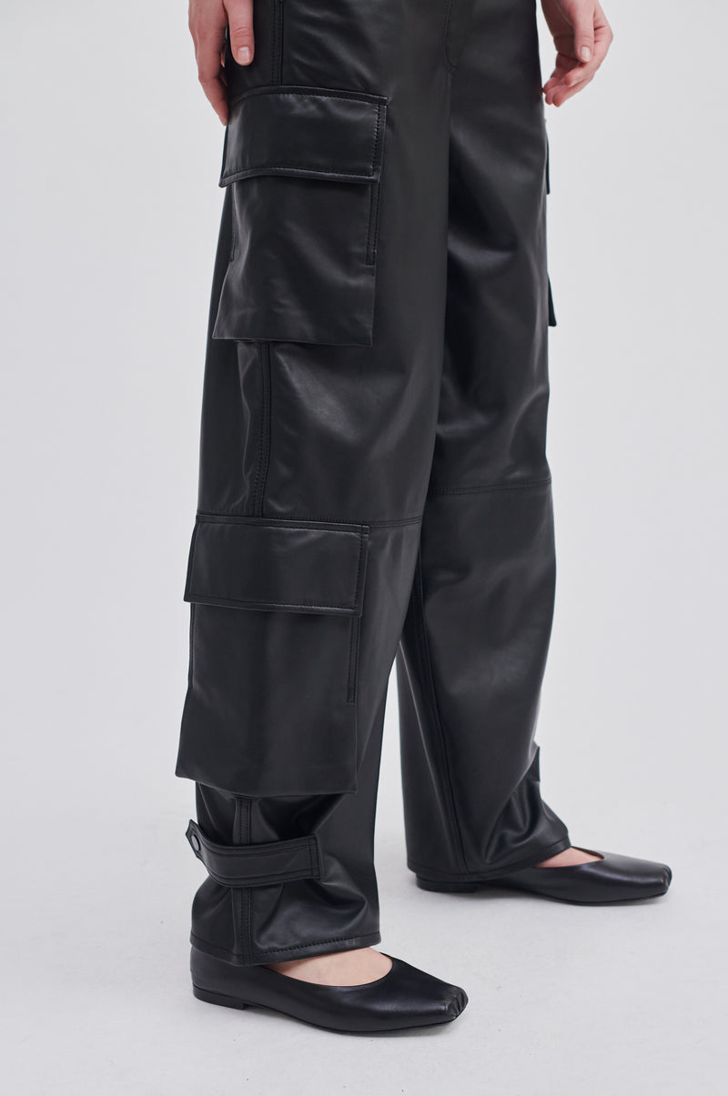 Second Female Black Letho Leather Cargo Trousers