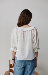 Mahsa Cream Cotton Voile Bon Ruffle Blouse