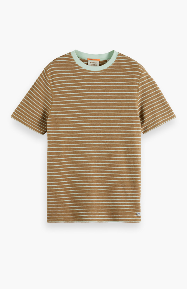 Scotch & Soda Taupe + Sea Foam Structured Striped T-Shirt