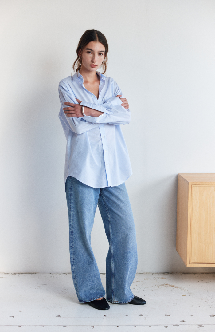 Online Mahsa Pale Blue Stripe Jimmy Blouse Online | True Store
