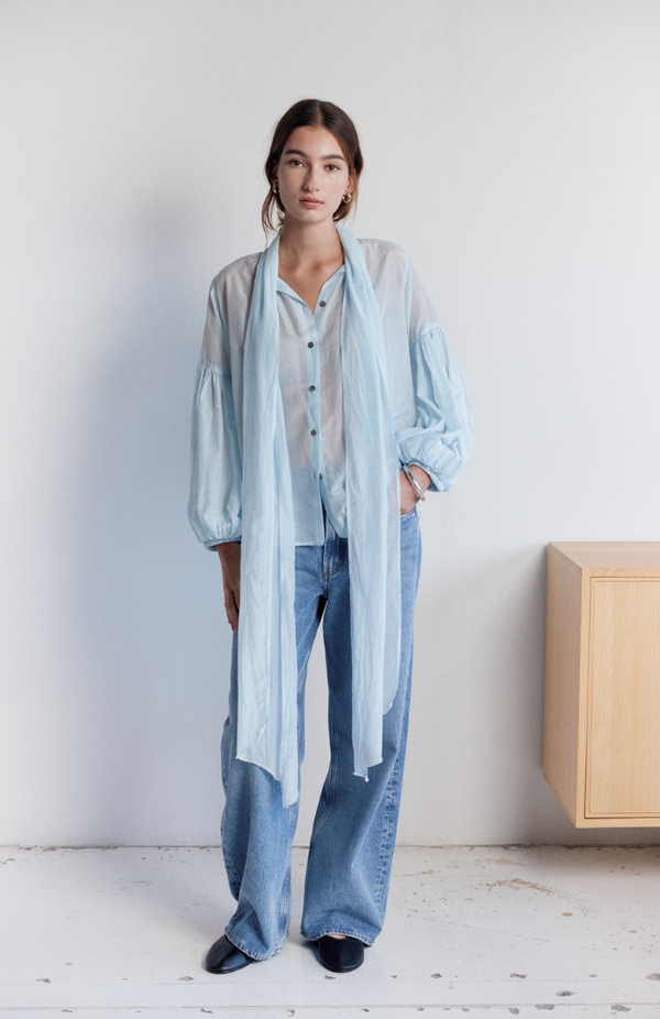 Mahsa Faded Pale Blue Bow Blouse