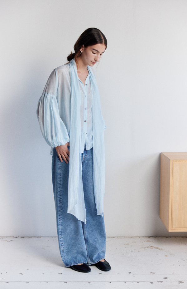 Mahsa Faded Pale Blue Bow Blouse