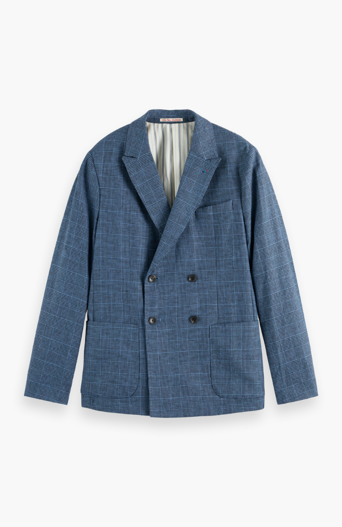 Scotch & Soda Blue Check Double-Breasted Blazer