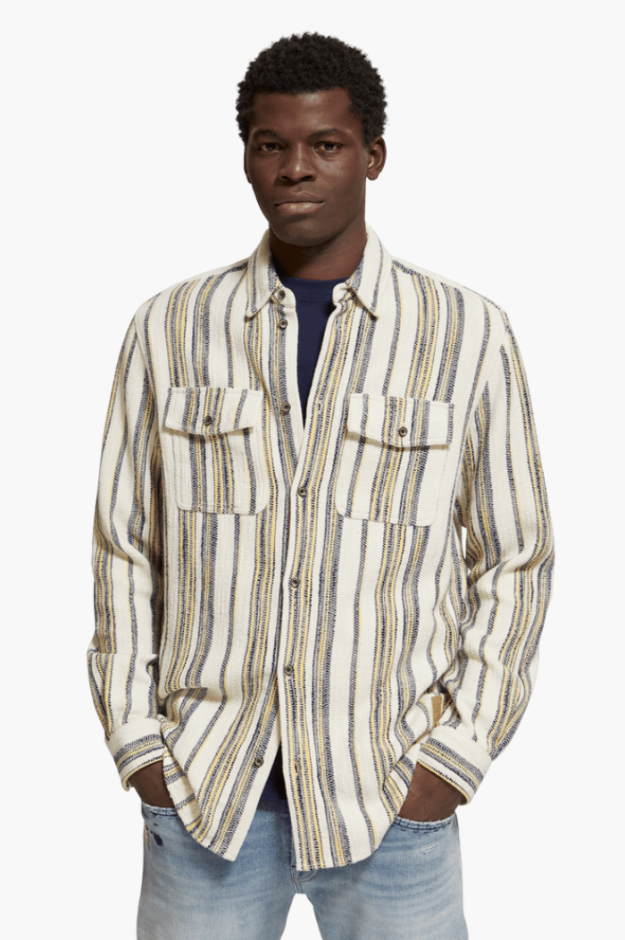 Scotch & Soda Yellow Blue Stripe Basket Weave Gradient Shirt