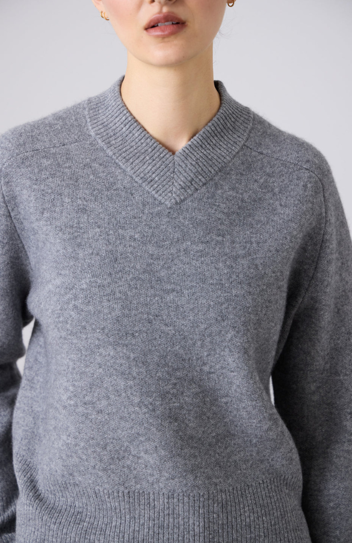 Laing Grey Marle High V-Neck Sweater