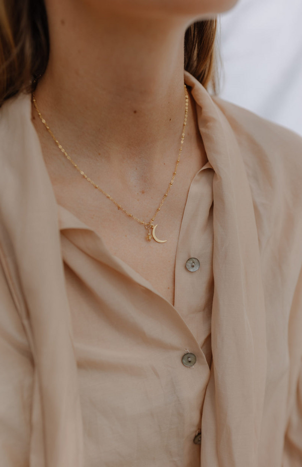 Charlotte Penman Gold Moonstone + Labradorite Midnight Necklace