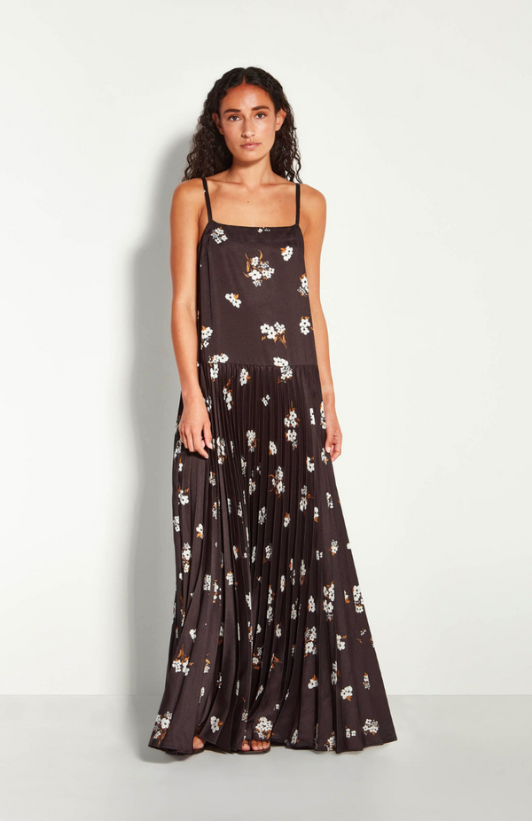 Juliette Hogan Golden Moonflower Twill Betty Pleat Dress