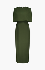 REBE Olive Column Cape Dress