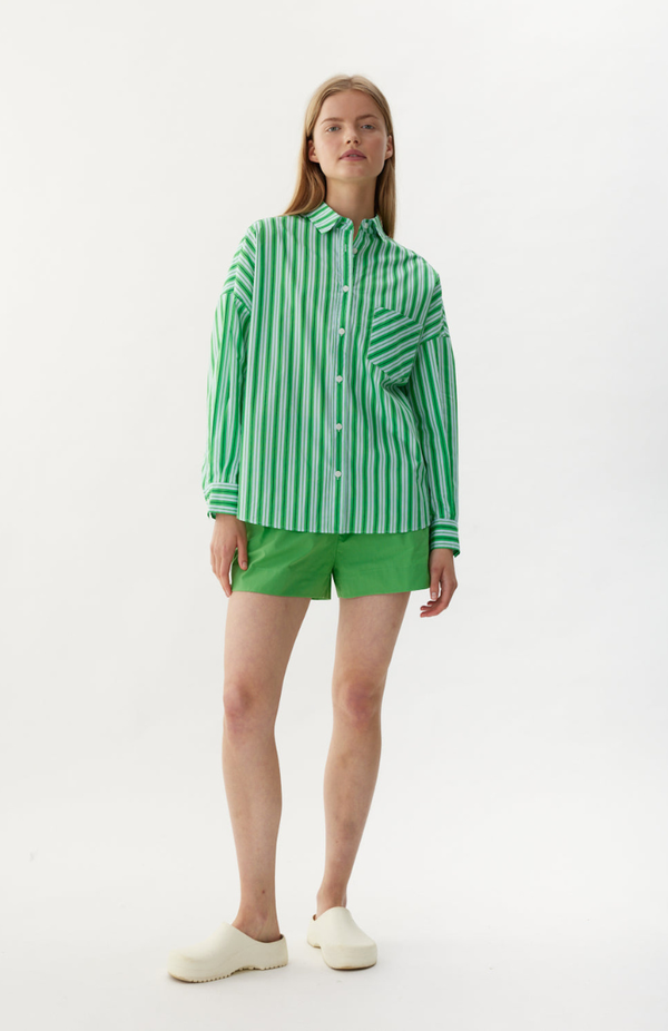 LMND Moonstone Navy + Light Verde Chiara Multi Stripe Long Sleeve Shirt