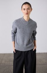 Laing Grey Marle High V-Neck Sweater