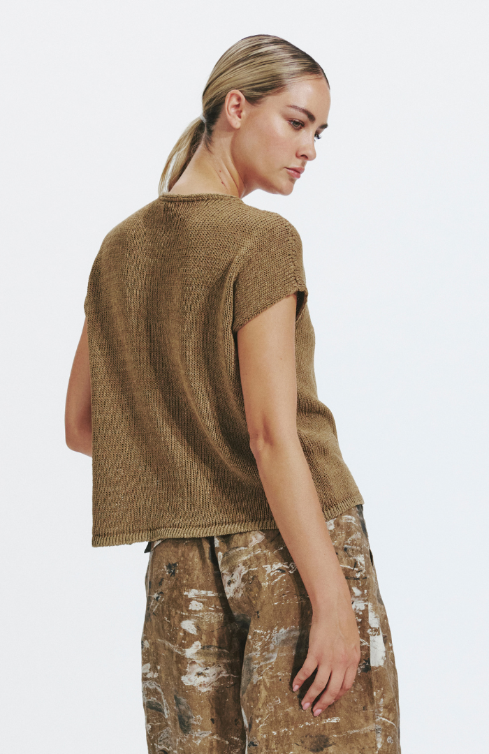Transit Par-Such Mustard Knit Melange Tee