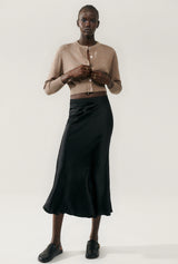 Silk Laundry Black Satin Long Bias Cut Skirt