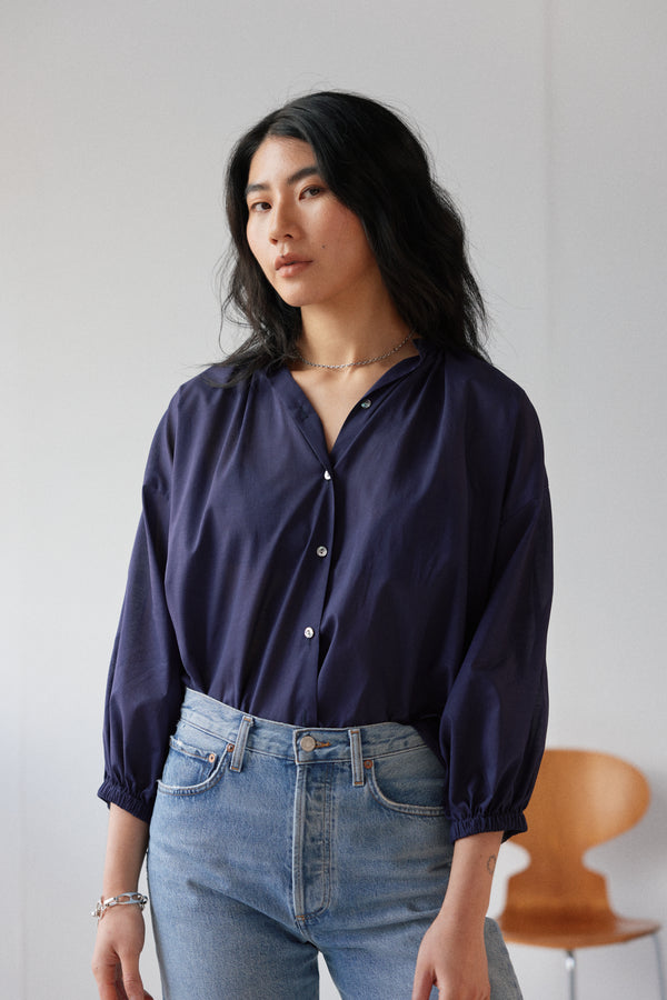 Mahsa Navy Cotton Everyday Blouse