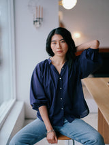Mahsa Navy Cotton Everyday Blouse