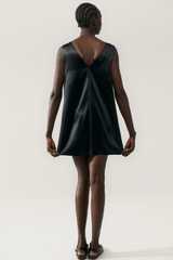 Silk Laundry Black Mini Raw Edge Shift Dress