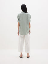 Bassike Green + White Stripe Short Sleeve Shirt