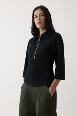 Rebe Black Zip Front Top