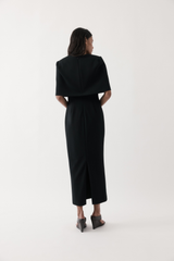 Rebe Black Column Cape Dress