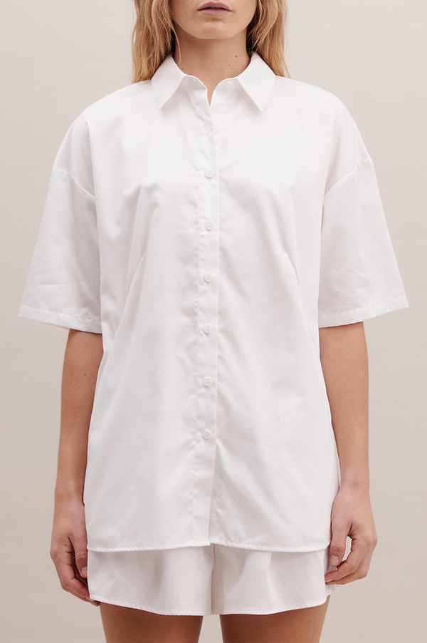 REBE White Cotton Leisure Shirt