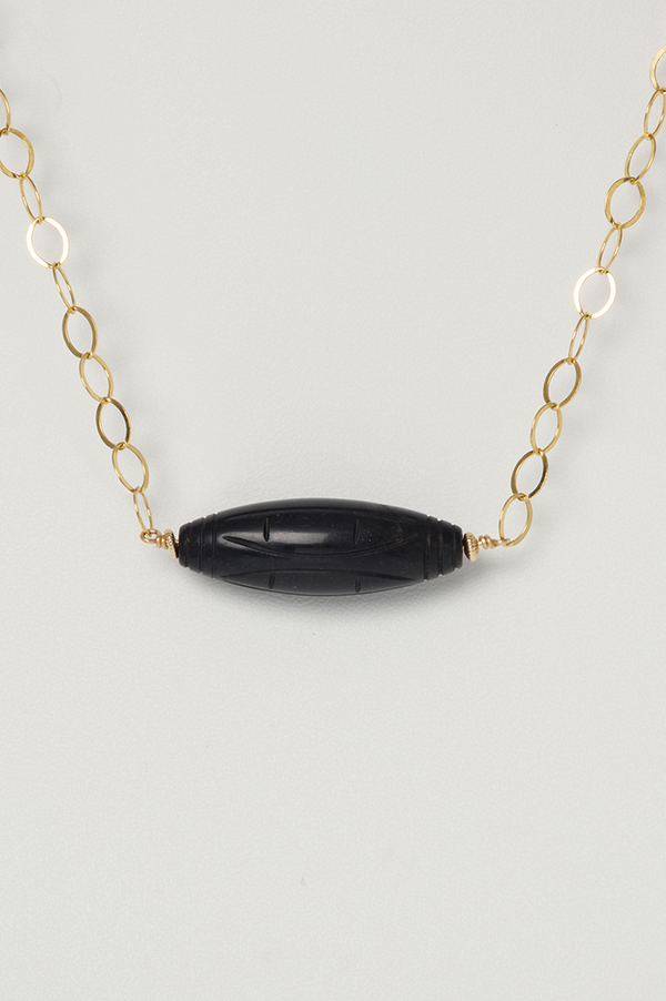 Charlotte Penman Gold Carved Stone + Onyx Tehuana Necklace