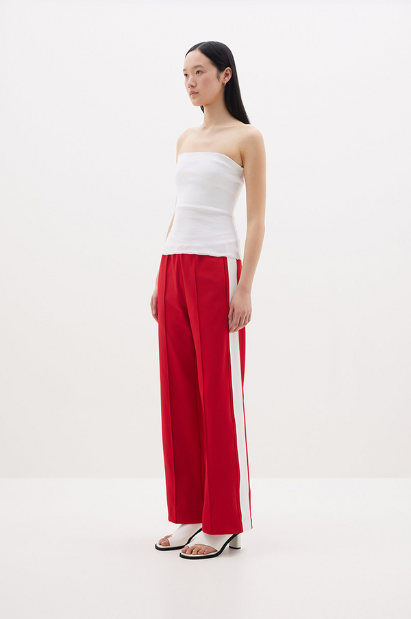 Bassike Red + White Twill Stripe Detail Pant