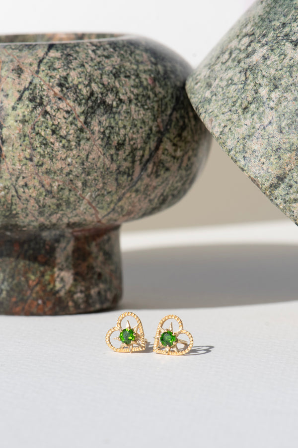 Zoe & Morgan 22k Gold Plate with Chrome Diopside Kind Heart Earrings