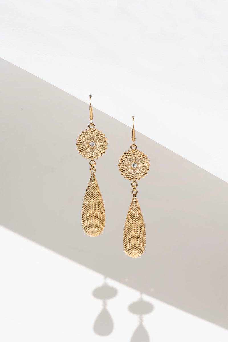 Zoe & Morgan 22k Gold Plate with White Zircon Sunshine Earrings