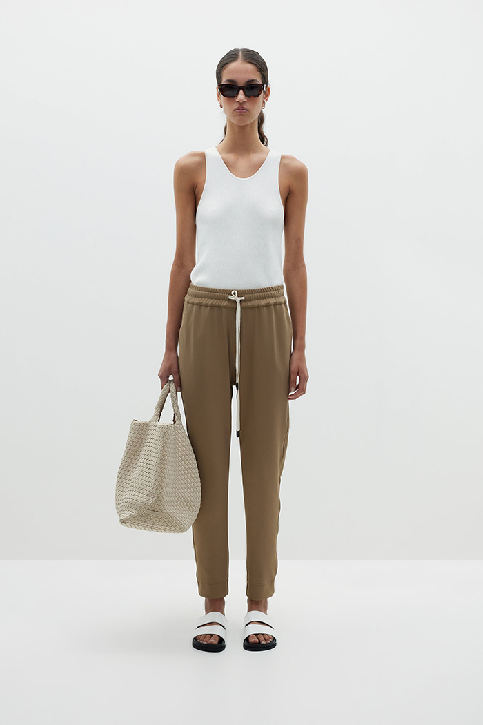 Shop Bassike Tan Stretch Twill Tapered Pant Online | True Store