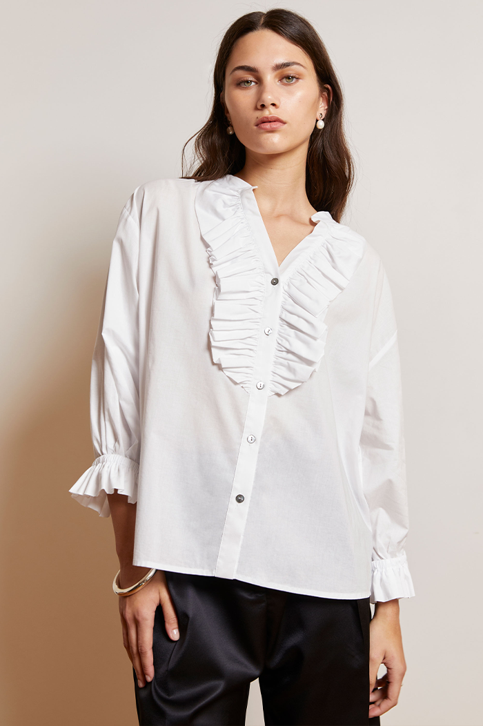 Mahsa White Cotton Lawn Jane Blouse