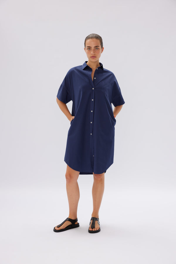 LMND Navy Chiara Short Sleeve Shirt Dress