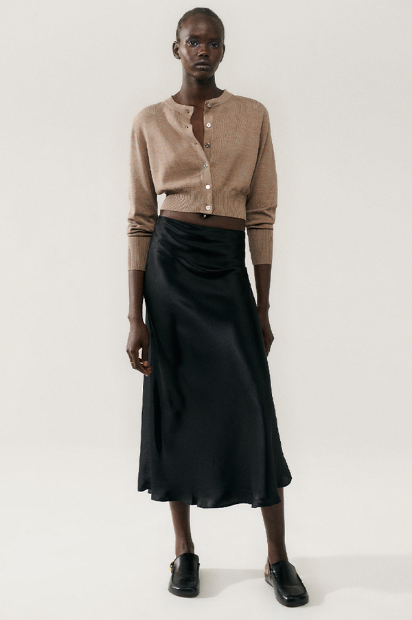 Black silk midi skirt zara best sale