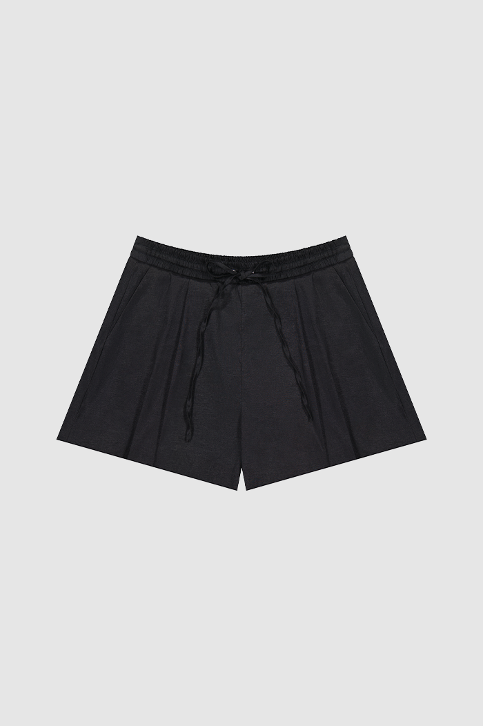 REBE Black Taffeta Drawstring Shorts