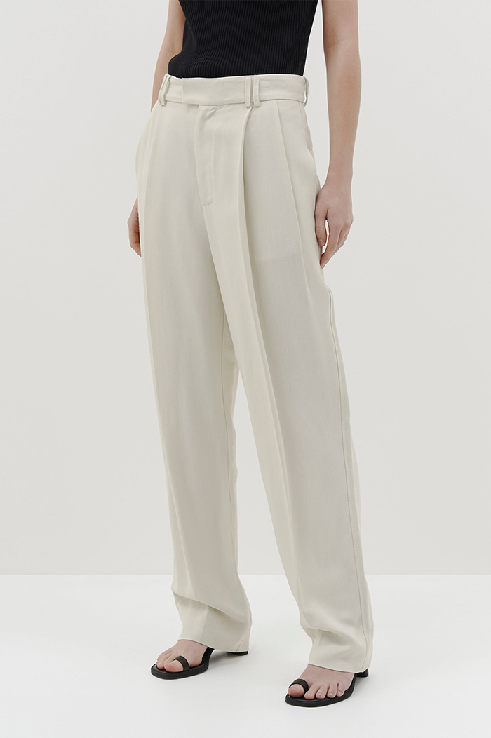 Bassike Cement Pleated Straight Leg Pant