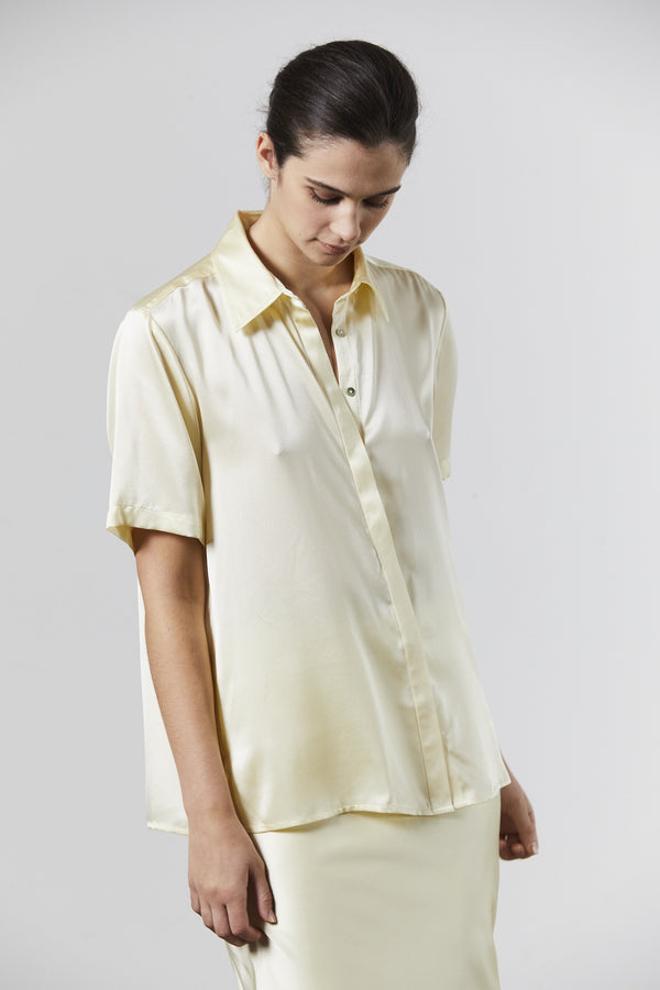 Laing  Pale Lemon Short Sleeve Silk Shirt