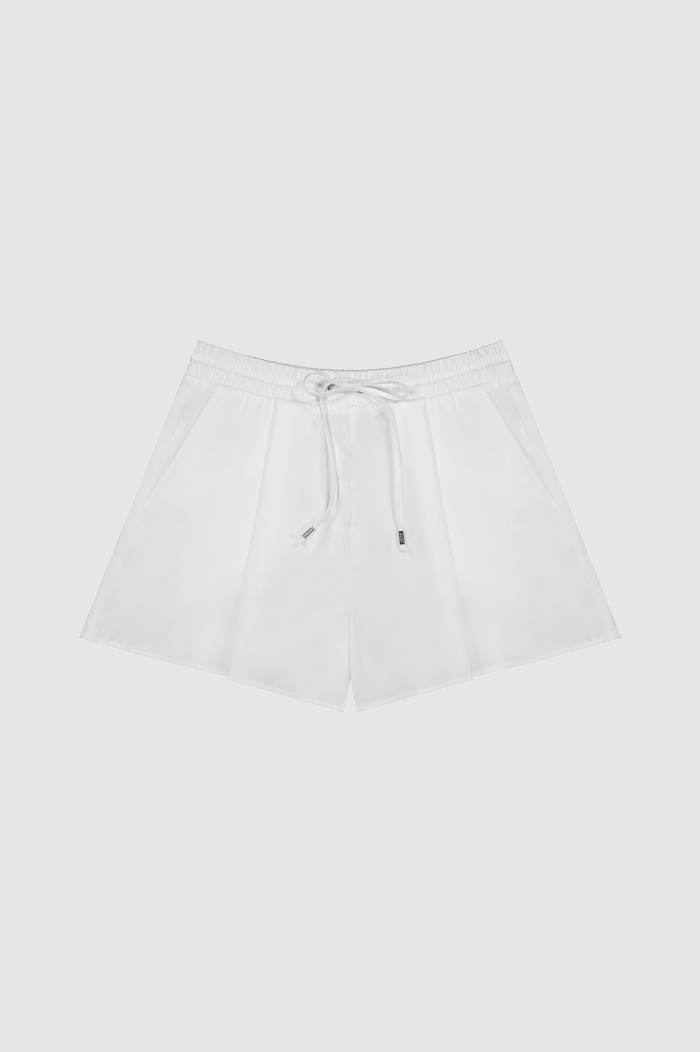 REBE White Cotton Drawstring Shorts