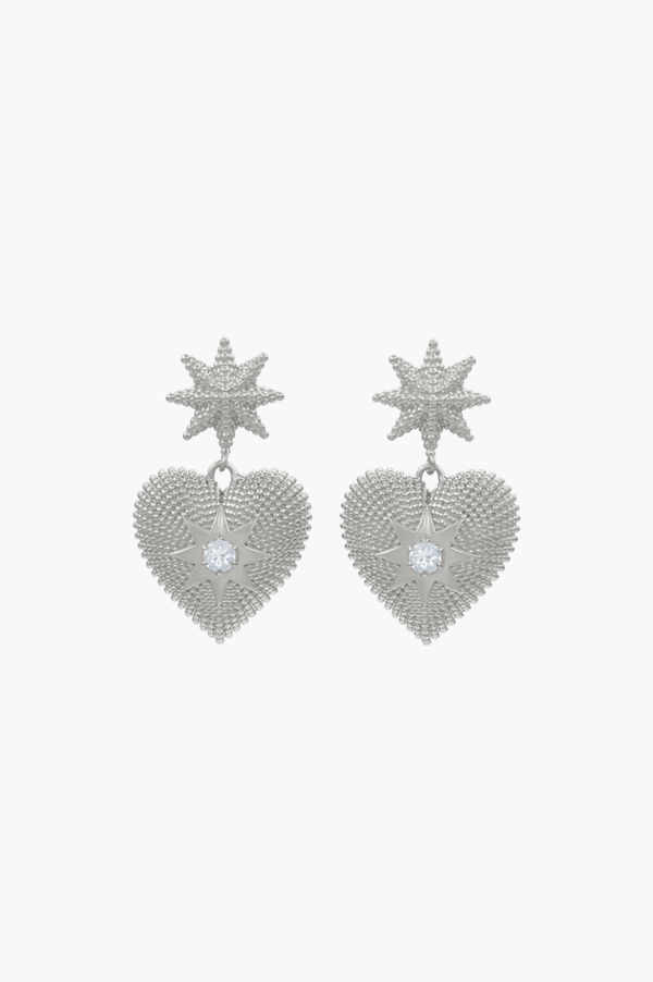 Zoe & Morgan Sterling Silver with Aquamarine Brave Heart Earrings