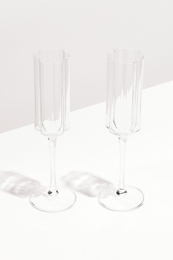 Fazeek Clear Wave Flute Glass | Set Of 2