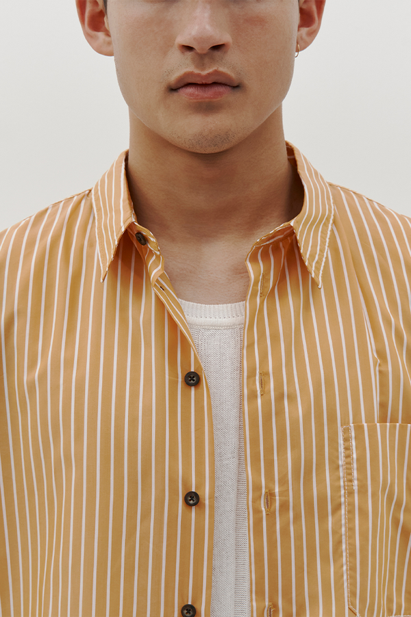 Bassike Orange & White Stripe Short Sleeve Shirt