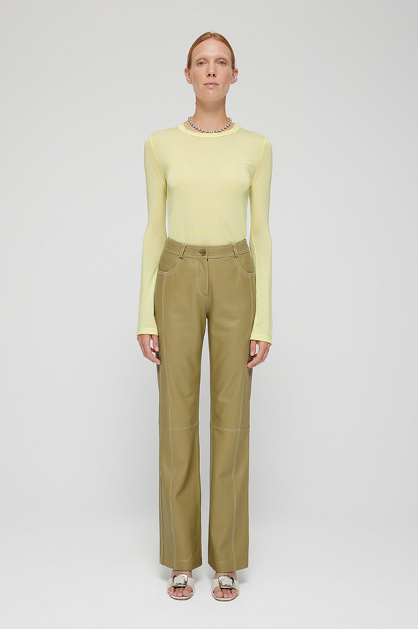 Róhe Golden Palm Leather Contrast-Stitched Trousers