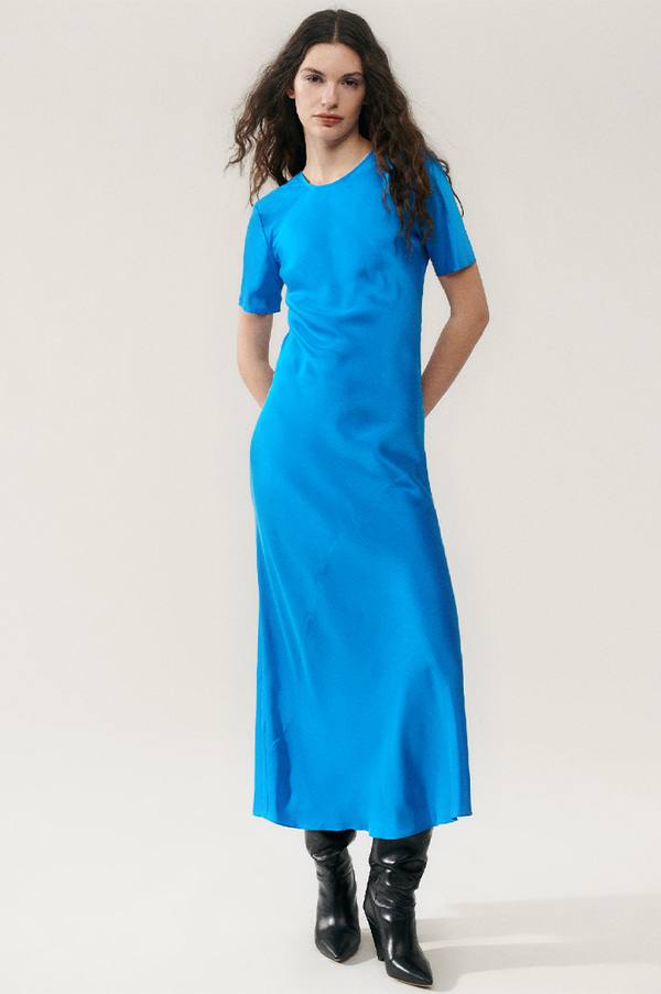 Silk Laundry Coast Blue Short Sleeve Bias Dress