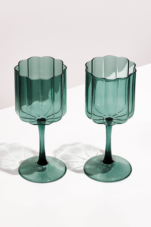 Fazeek Teal Wave Wine Glass | Set Of 2
